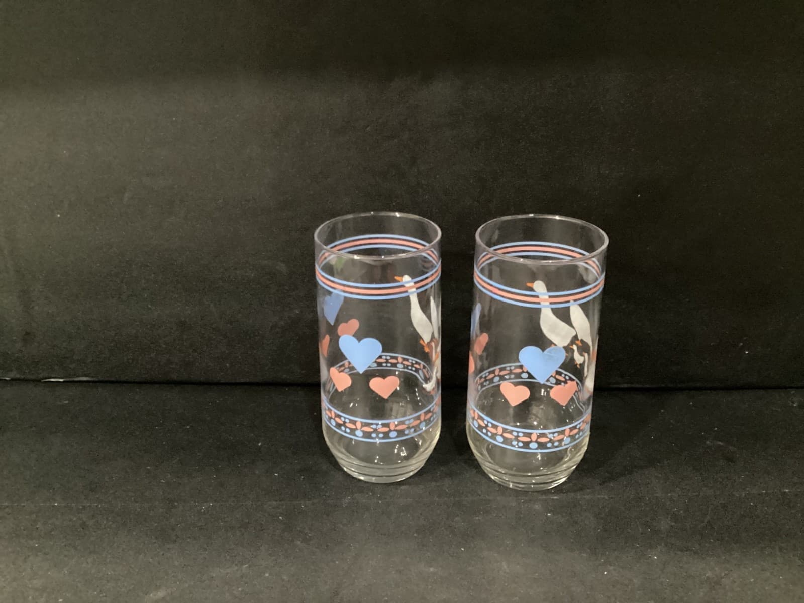 VTG Set of 2 Geese & Hearts Drinking Glasses Tumblers Blue Pink Country Luminarc - Thumbnail 8