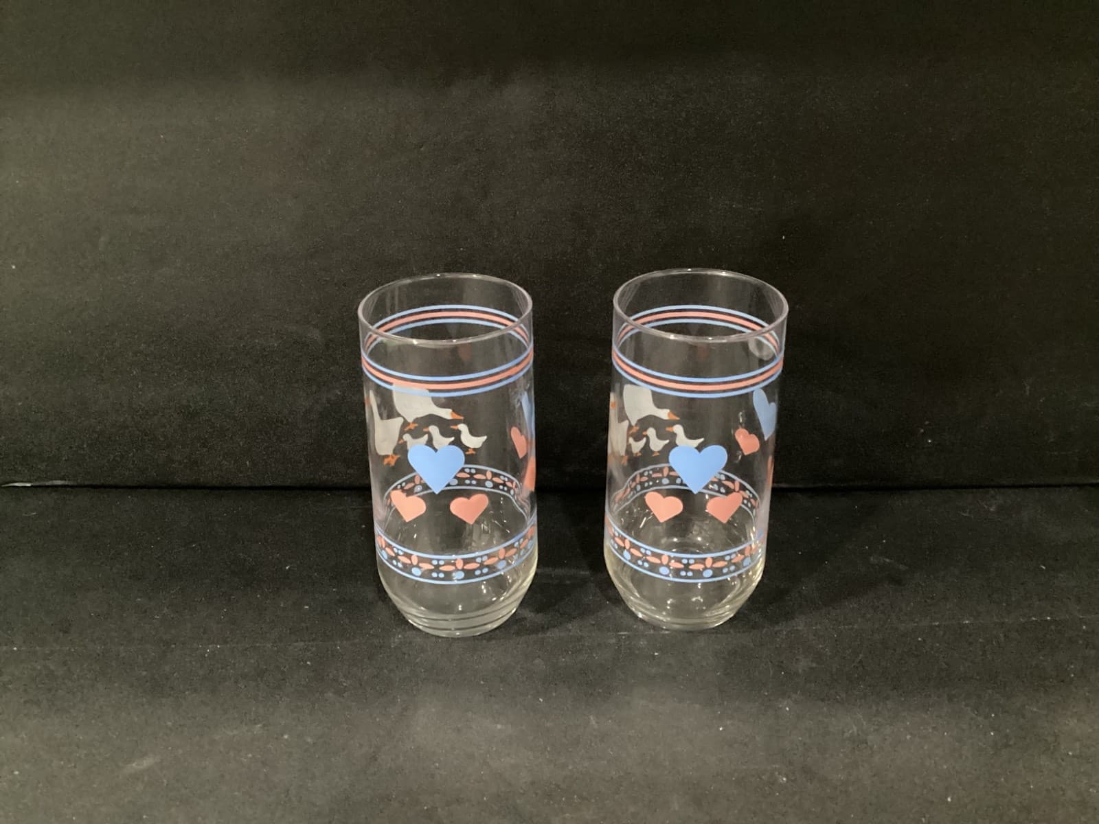 VTG Set of 2 Geese & Hearts Drinking Glasses Tumblers Blue Pink Country Luminarc - Thumbnail 9