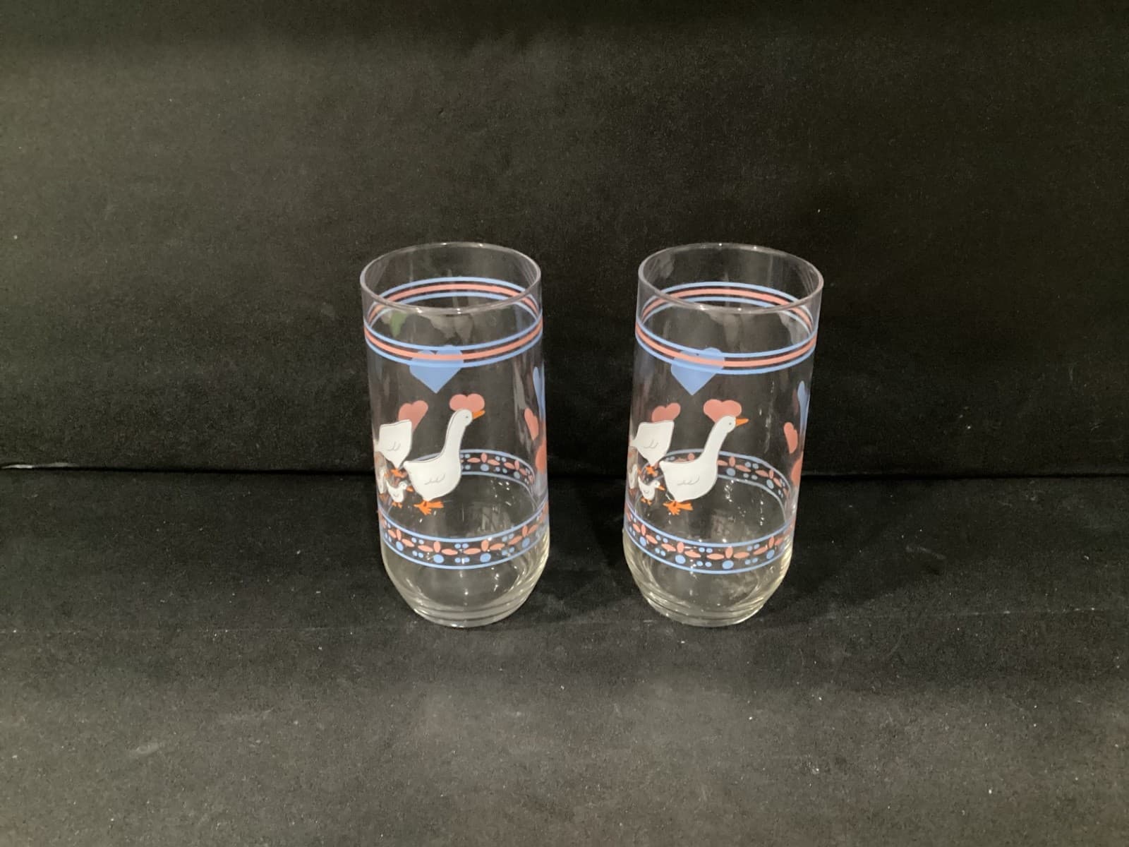 VTG Set of 2 Geese & Hearts Drinking Glasses Tumblers Blue Pink Country Luminarc - Thumbnail 10