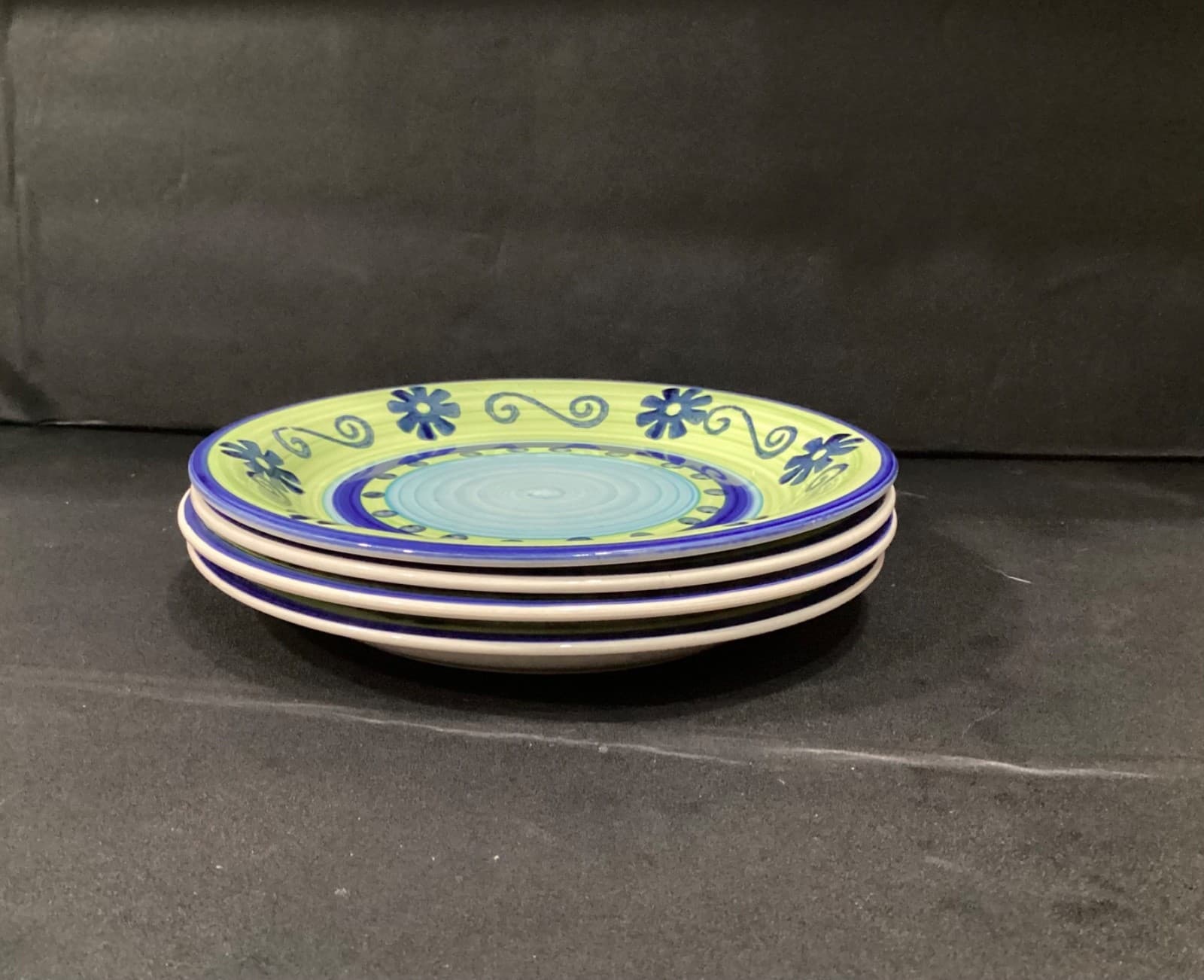 Vintage Mulberry Home Collection 4 Dinner Plates Green Blue Floral Swirl 10.5" * - Thumbnail 6