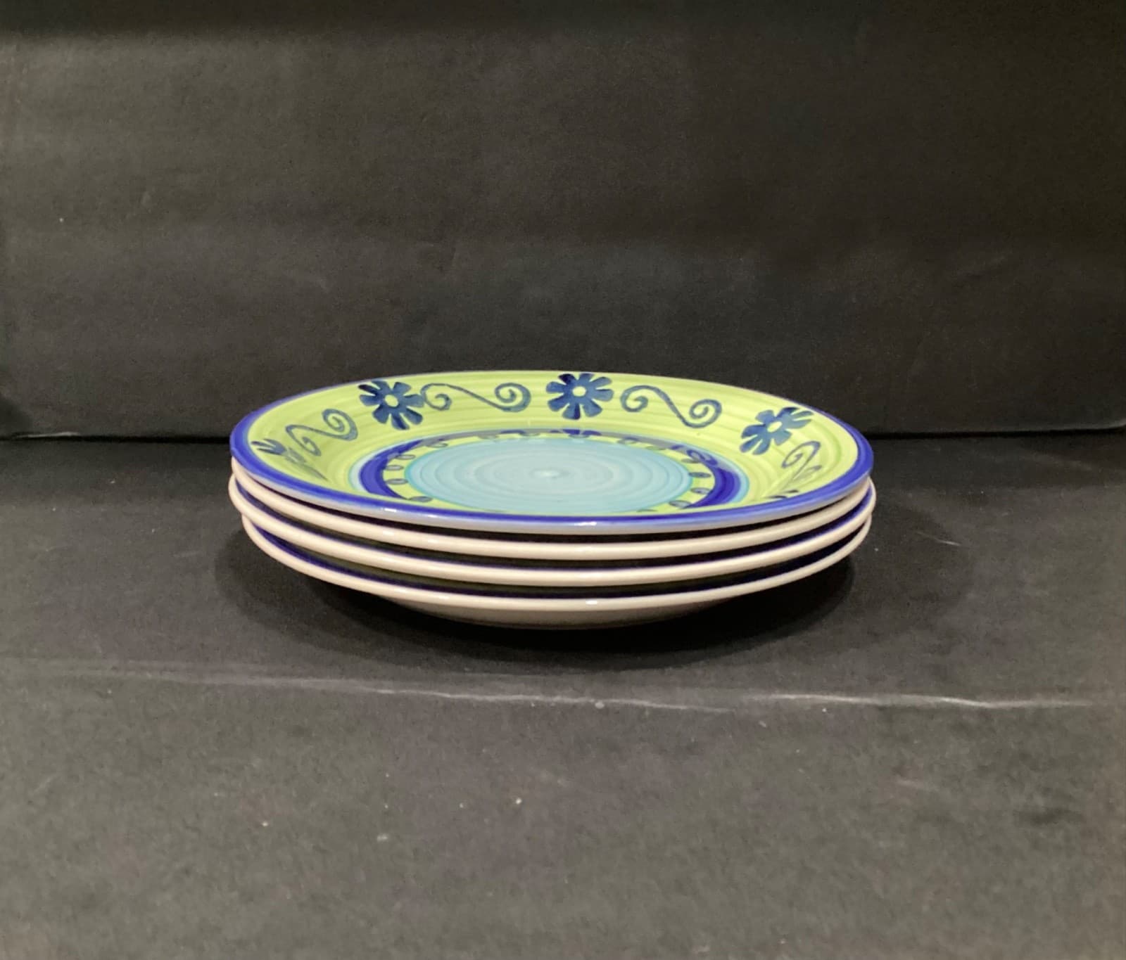 Vintage Mulberry Home Collection 4 Dinner Plates Green Blue Floral Swirl 10.5" * - Thumbnail 7