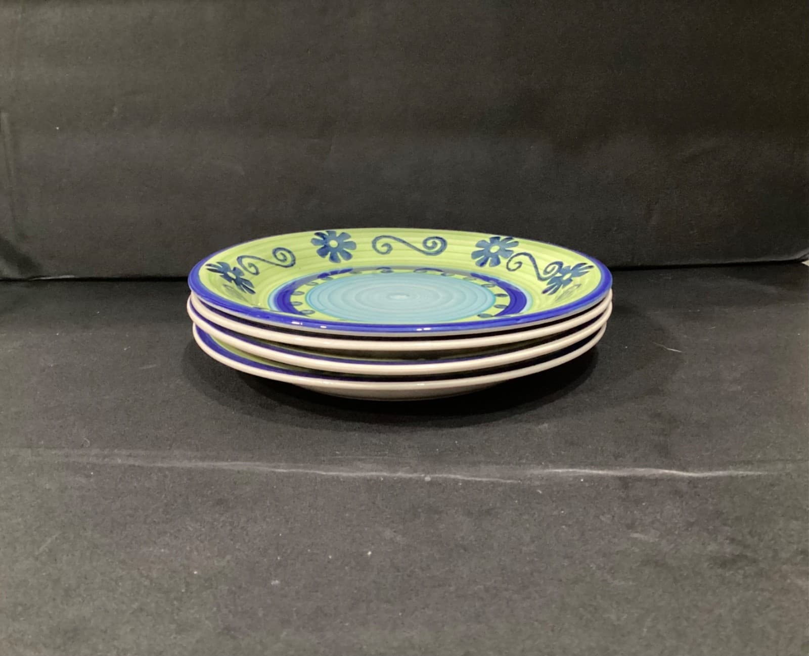 Vintage Mulberry Home Collection 4 Dinner Plates Green Blue Floral Swirl 10.5" * - Thumbnail 8