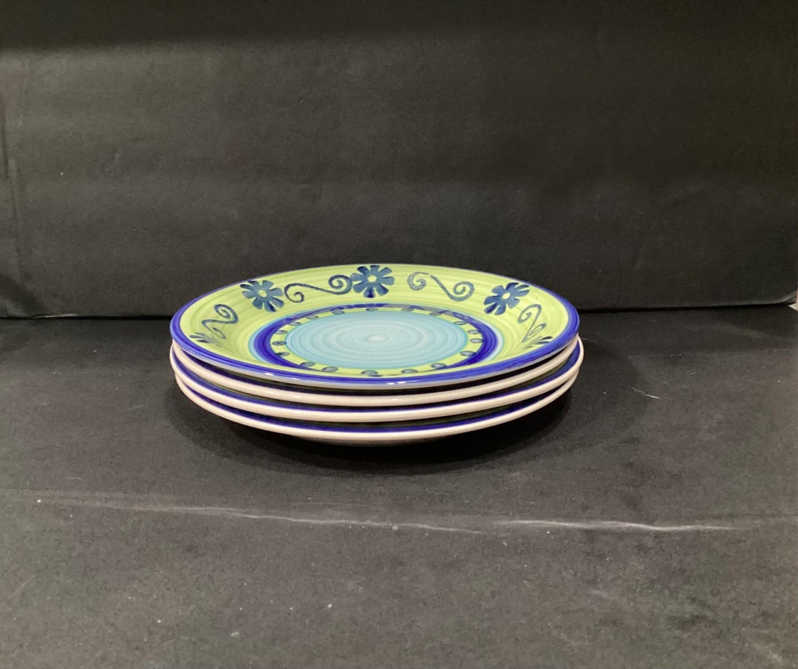 Vintage Mulberry Home Collection 4 Dinner Plates Green Blue Floral Swirl 10.5" * - Thumbnail 9