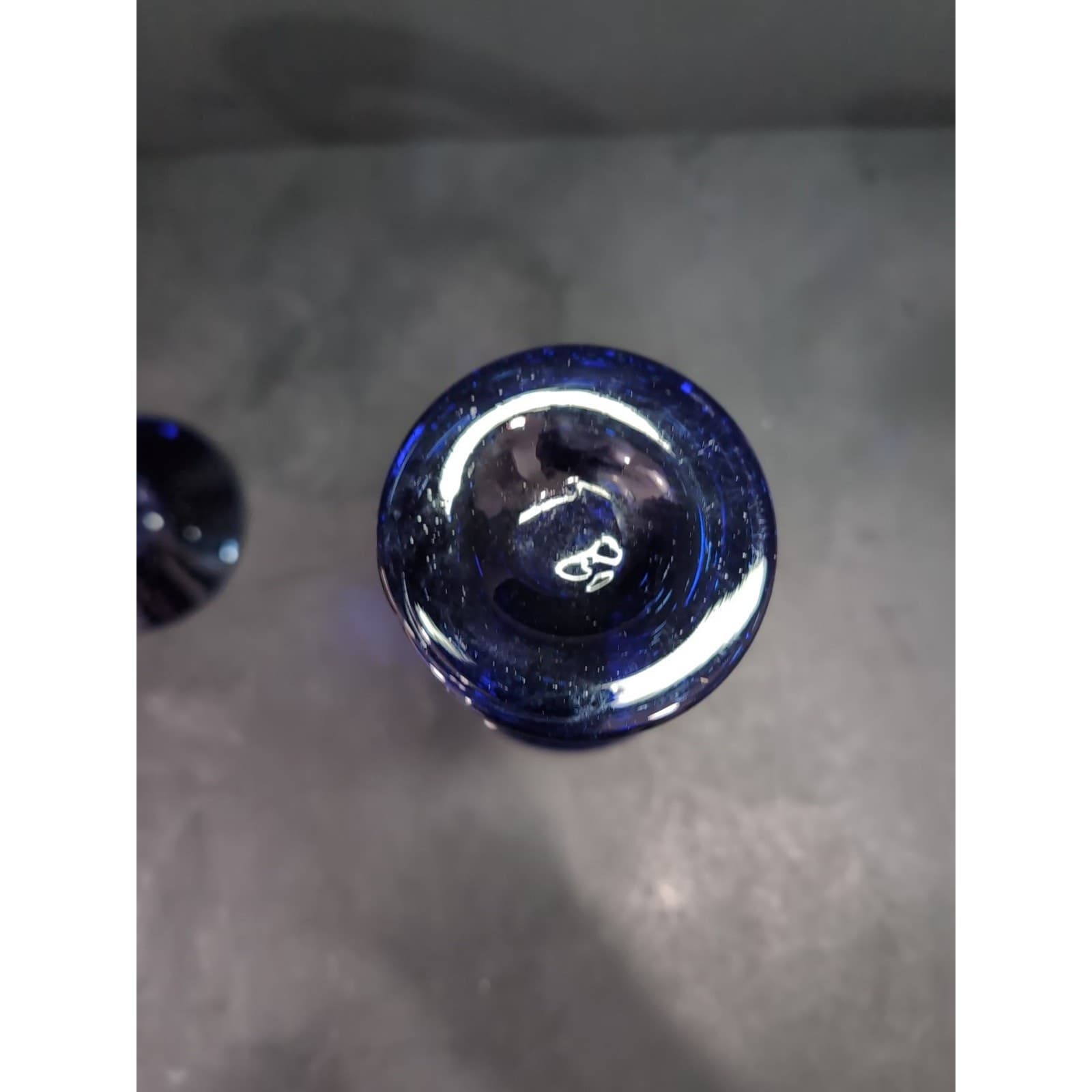 Hand Blown Glass Wine Goblets, Cobalt Blue Rim & Base, Bubbles Design, Drinkware - Thumbnail 9