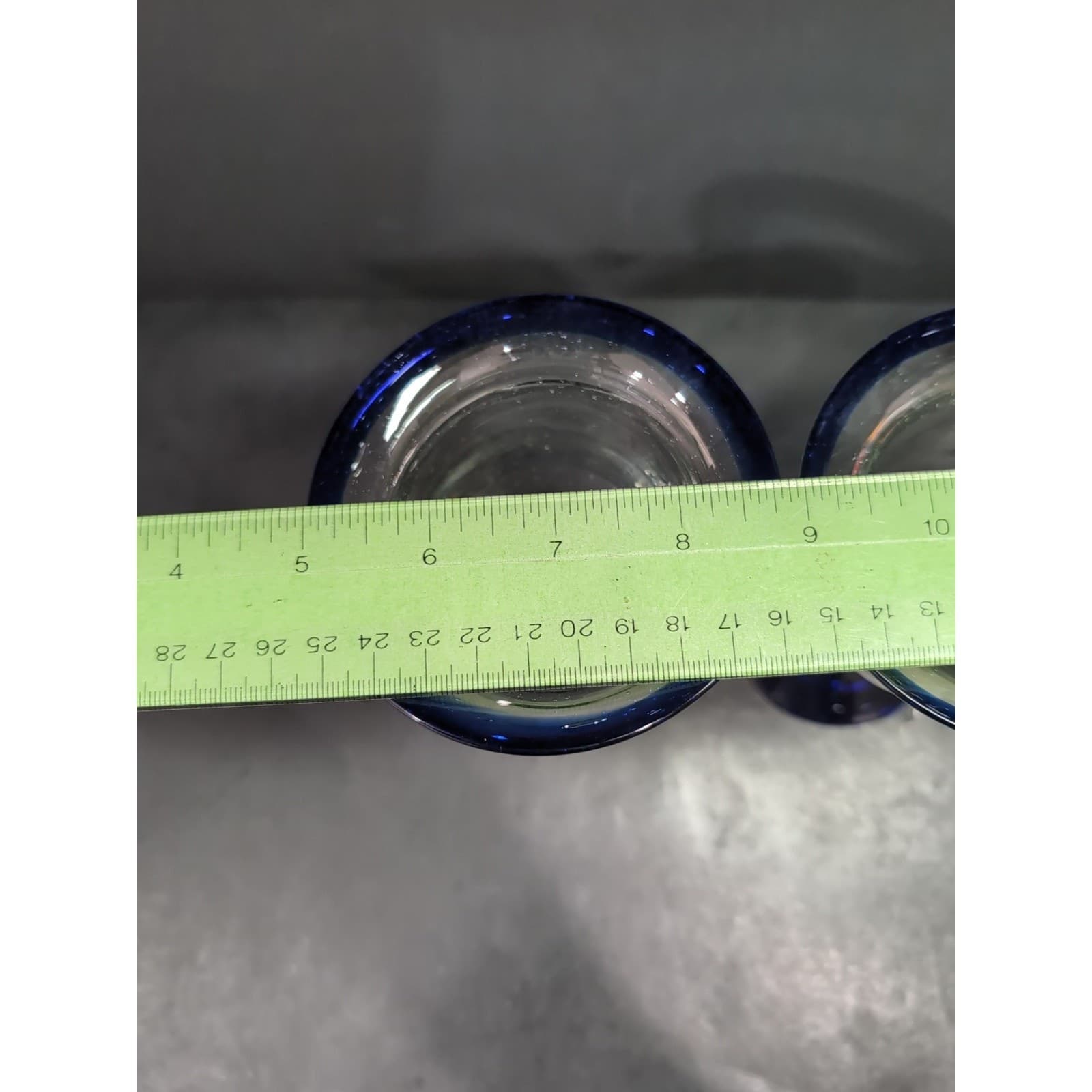 Hand Blown Glass Wine Goblets, Cobalt Blue Rim & Base, Bubbles Design, Drinkware - Thumbnail 7