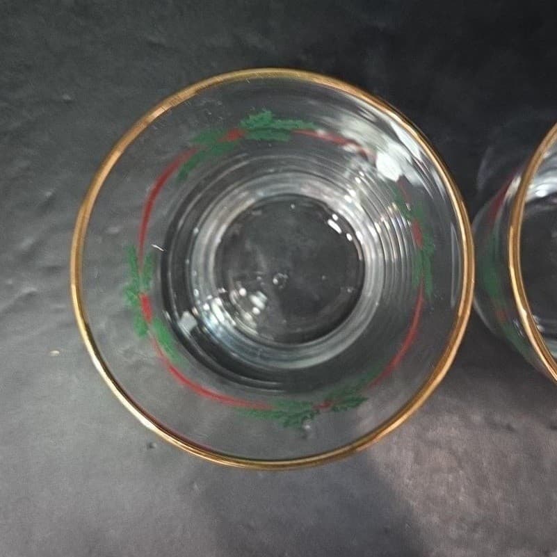 Libbey Gold Rim Christmas Tumblers, Set of 2, Holly & Ribbon Glasses, Drinkware - Thumbnail 7