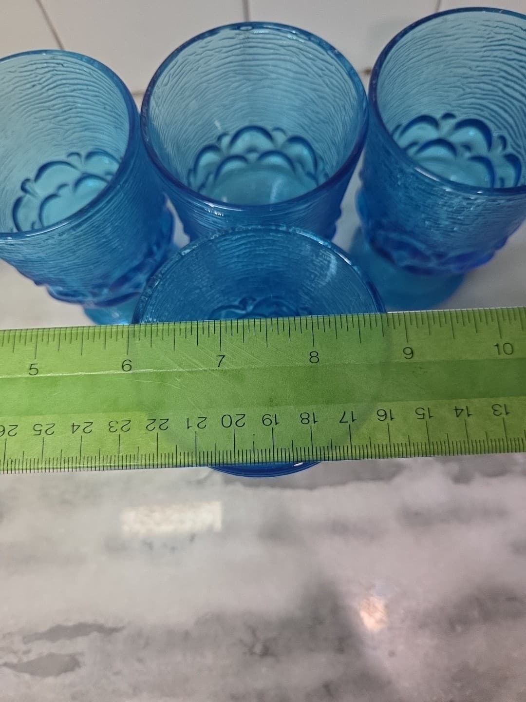 Brockway Glass Co Wine Goblets, Set of 4, Monterey Blue Footed Goblets, Textured - Thumbnail 9