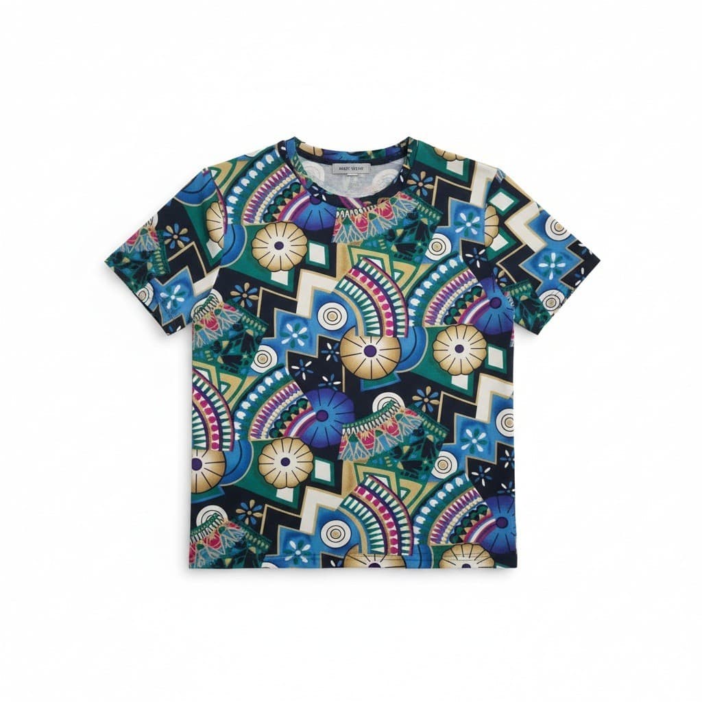 Petite Sophisticate Vintage Abstract Geometric Fan Print Blouse, Women's Size 6