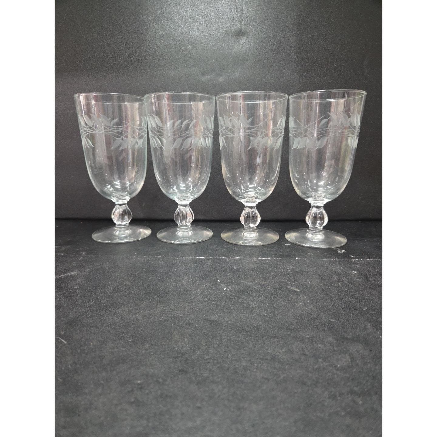 Libbey Etched Wheat Iced Tea Glasses, Vintage MCM Stemware, Set of 4, Drinkware - Thumbnail 4