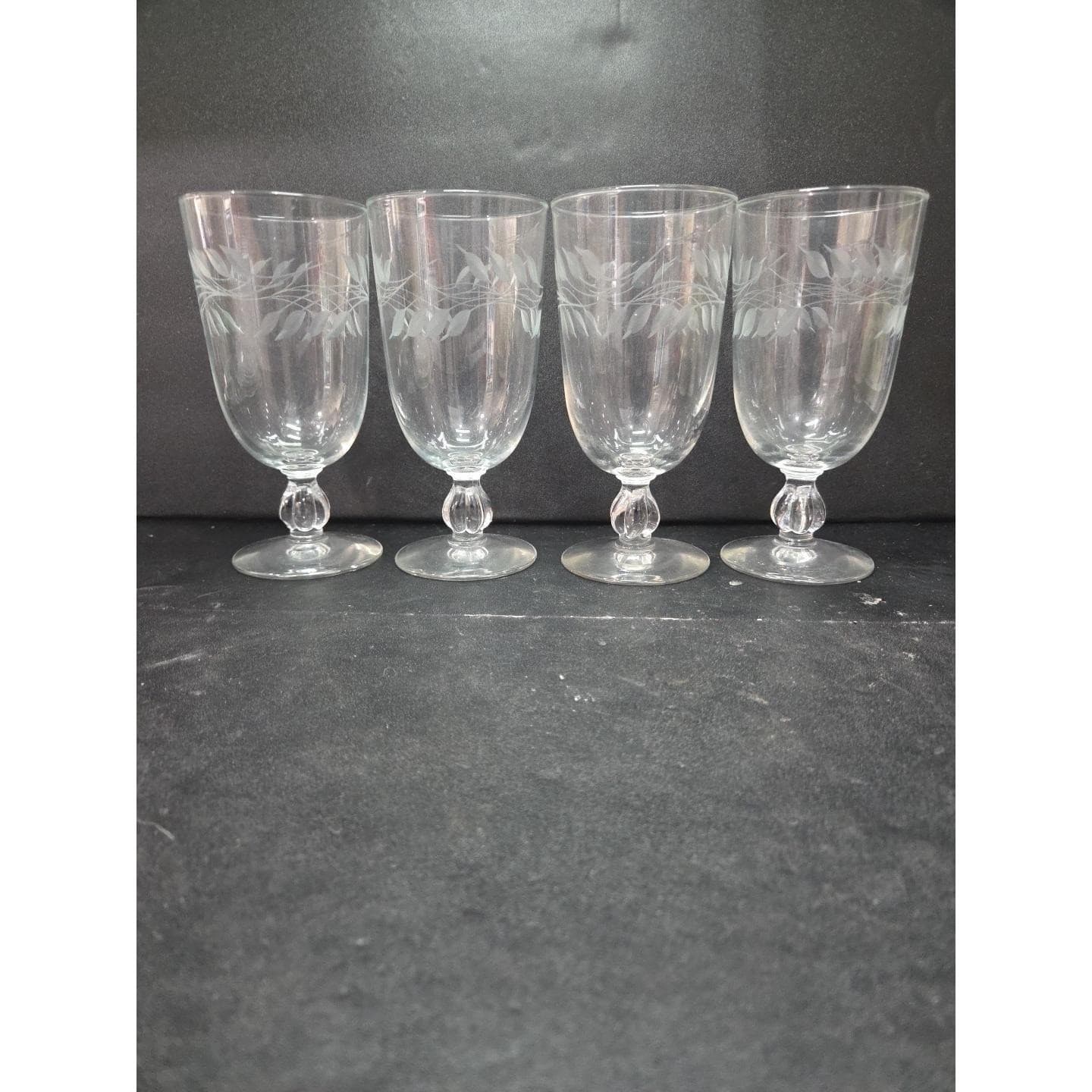 Libbey Etched Wheat Iced Tea Glasses, Vintage MCM Stemware, Set of 4, Drinkware - Thumbnail 2