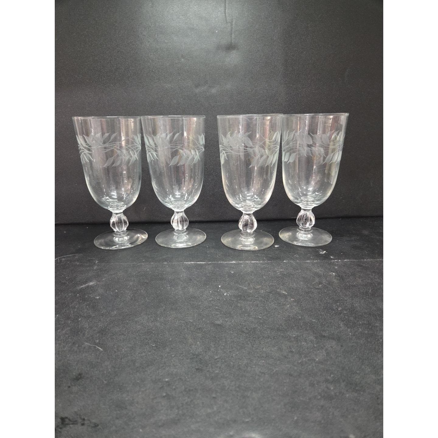 Libbey Etched Wheat Iced Tea Glasses, Vintage MCM Stemware, Set of 4, Drinkware - Thumbnail 3