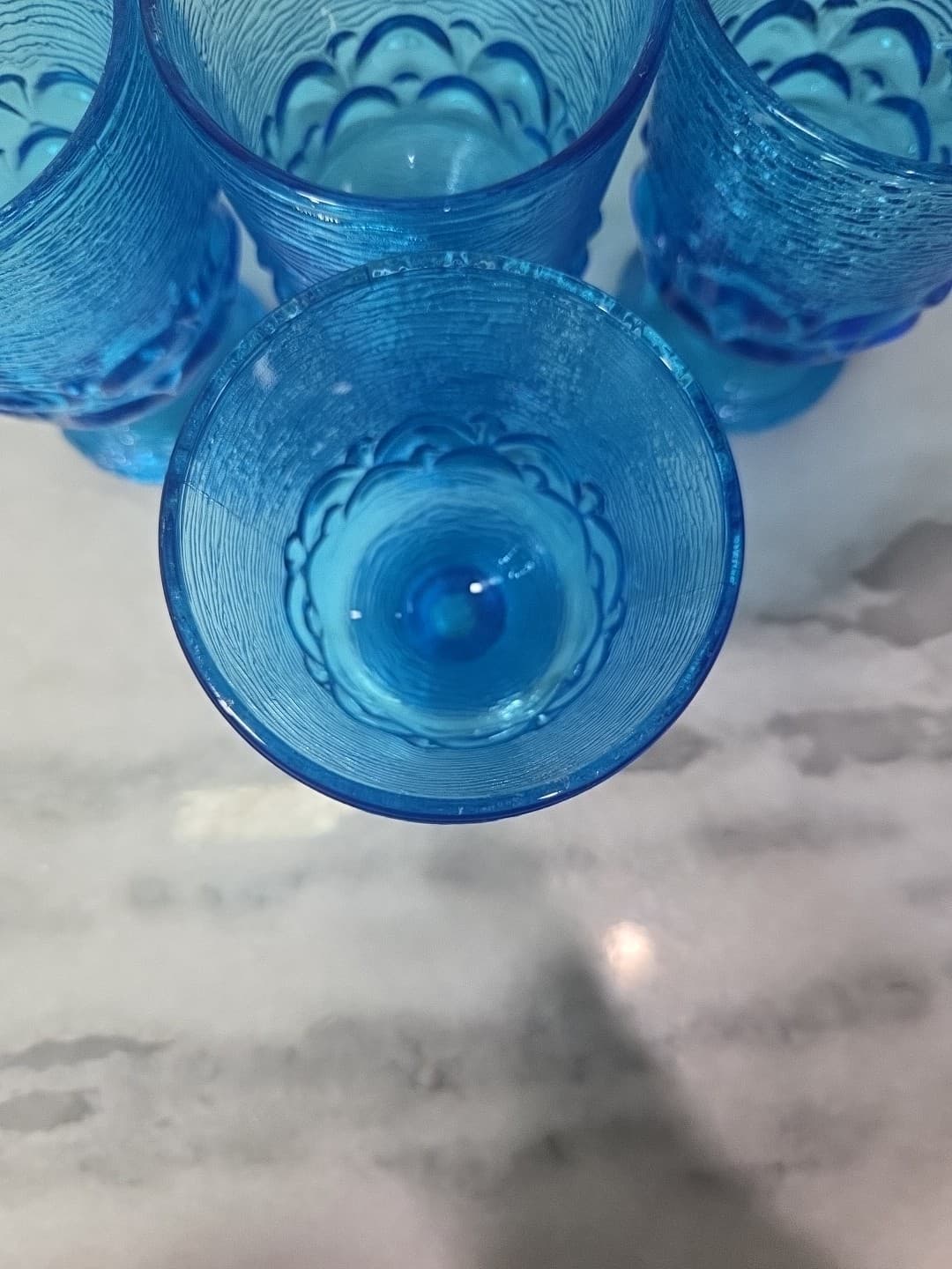 Brockway Glass Co Wine Goblets, Set of 4, Monterey Blue Footed Goblets, Textured - Thumbnail 6