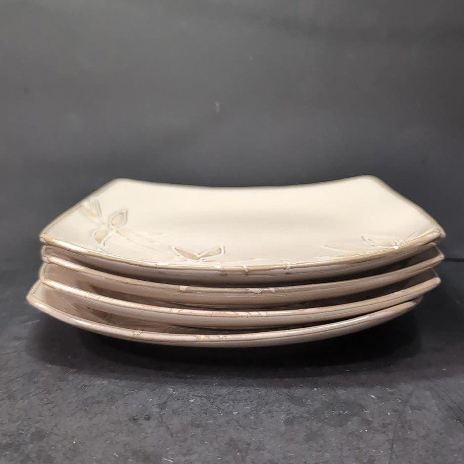 Florida Marketplace Bamboo Design Salad Plates, Set of 4, Vintage Square Dishes - Thumbnail 7
