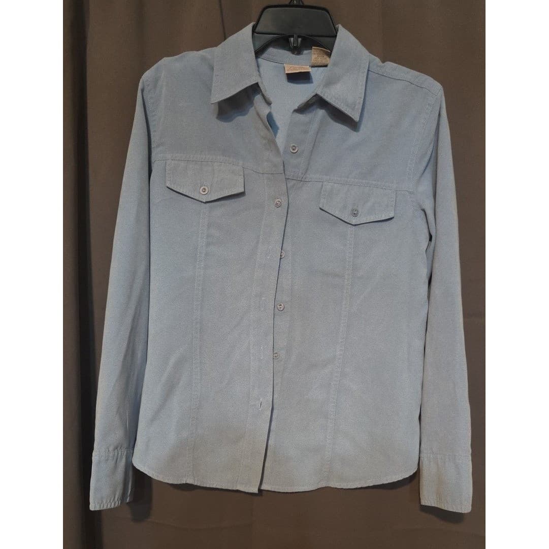 Fiorlini International Light Blue Faux Suede Button Down, Women's Small Shirt - Thumbnail 3
