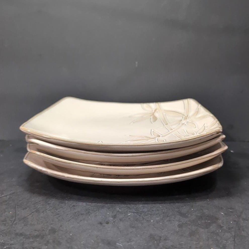 Florida Marketplace Bamboo Design Salad Plates, Set of 4, Vintage Square Dishes - Thumbnail 8