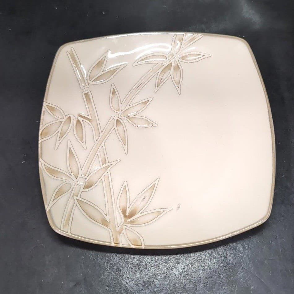 Florida Marketplace Bamboo Design Salad Plates, Set of 4, Vintage Square Dishes - Thumbnail 3