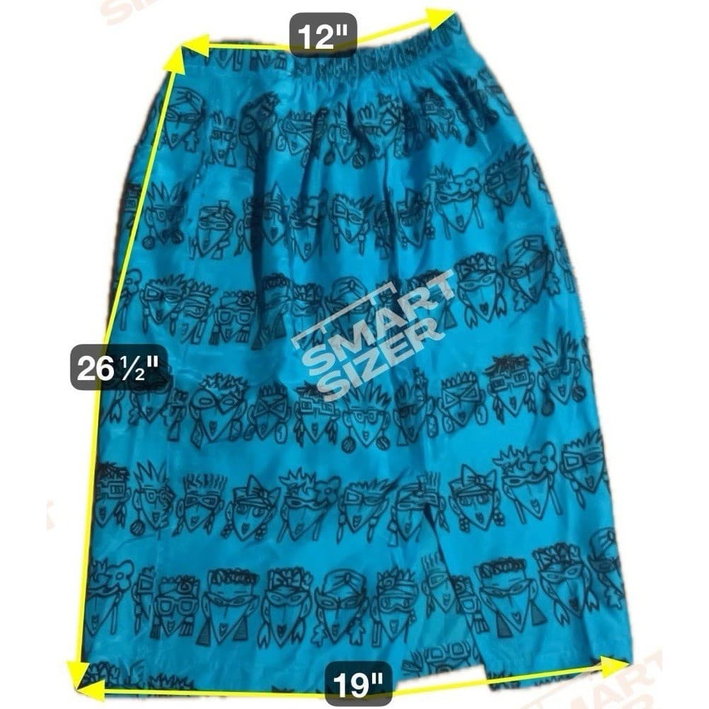 Esprit Turquoise Blue Novelty Face Print Midi Skirt, Elastic Waist, Vintage - Thumbnail 2