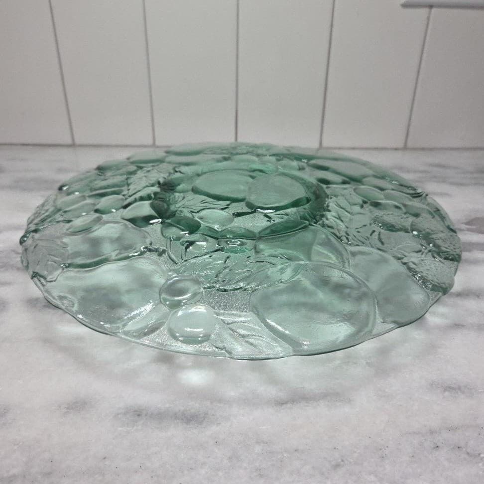 Libbey Teal Serving Tray with Dip Bowl, Vintage Orchard Design Dish, Serveware - Thumbnail 7