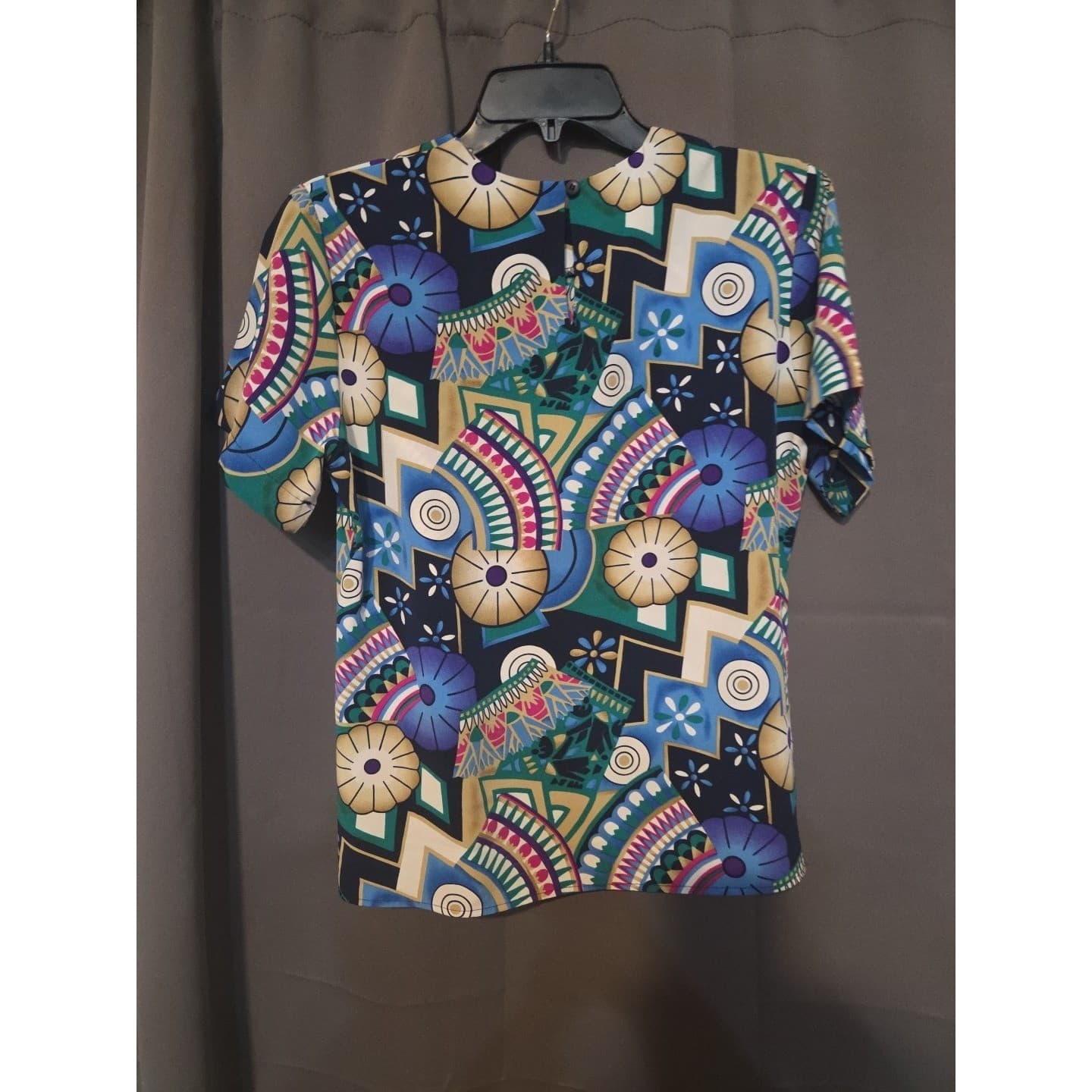 Petite Sophisticate Vintage Abstract Geometric Fan Print Blouse, Women's Size 6 - Thumbnail 4