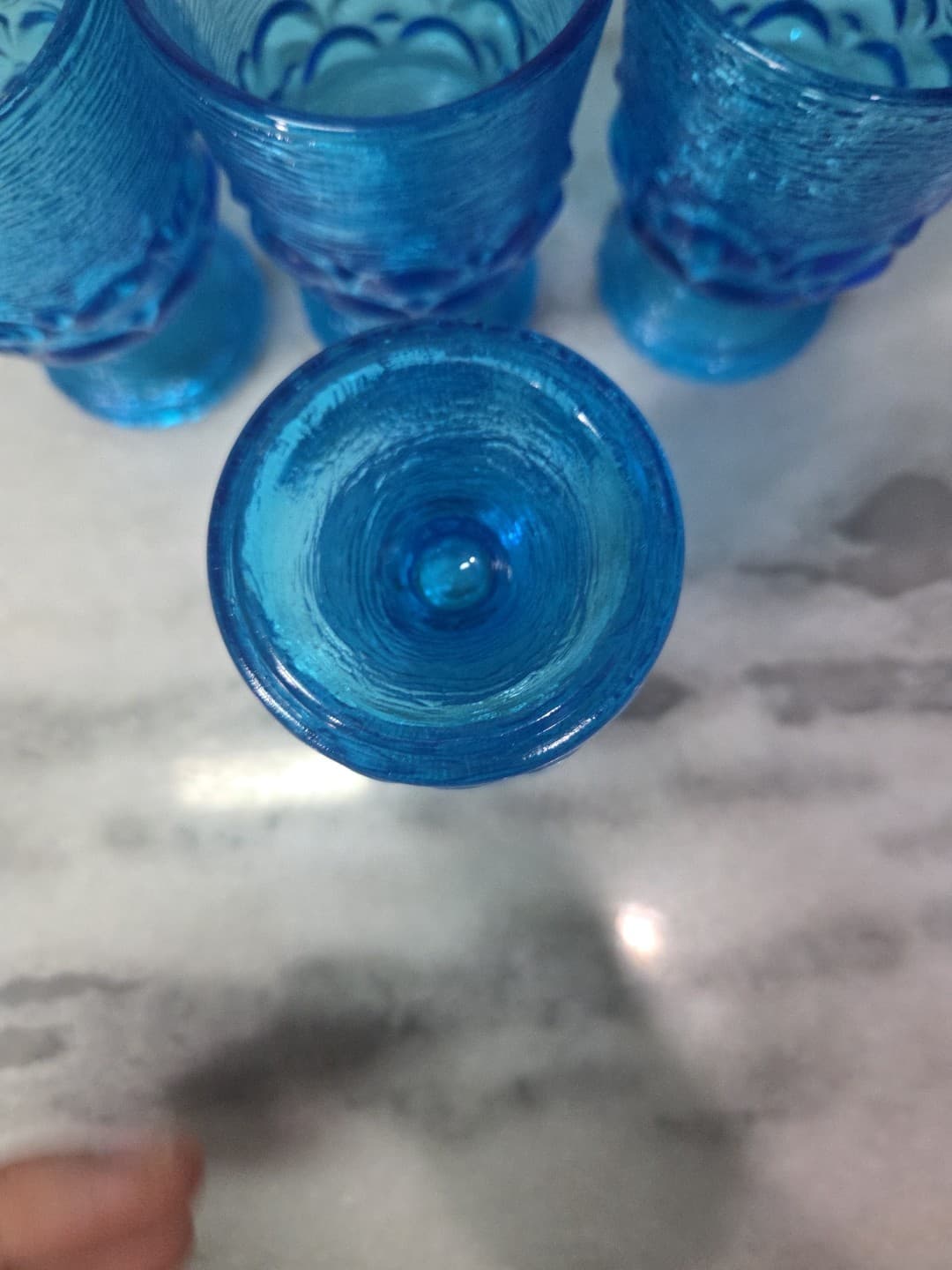 Brockway Glass Co Wine Goblets, Set of 4, Monterey Blue Footed Goblets, Textured - Thumbnail 7