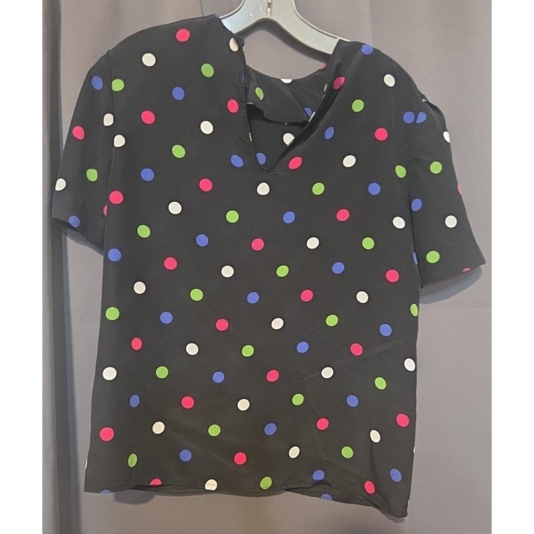 Kasper ASL Vintage Polka Dot Blouse, Black Multi Color Top, Women's Size 6 - Thumbnail 4