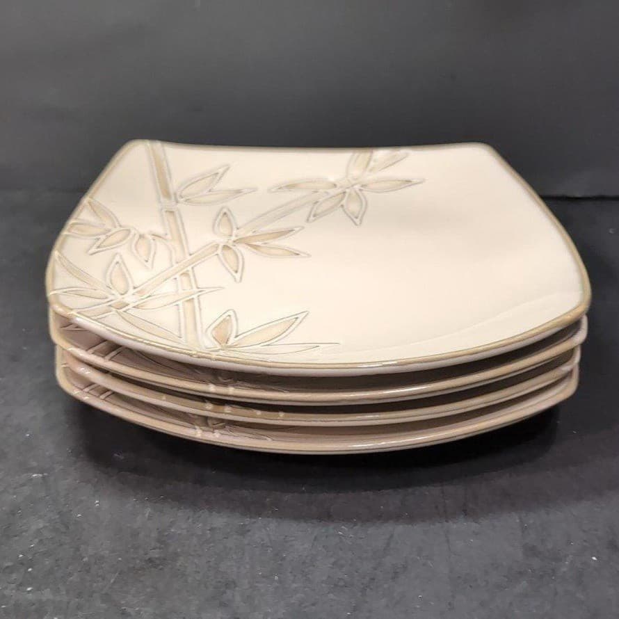 Florida Marketplace Bamboo Design Salad Plates, Set of 4, Vintage Square Dishes - Thumbnail 6