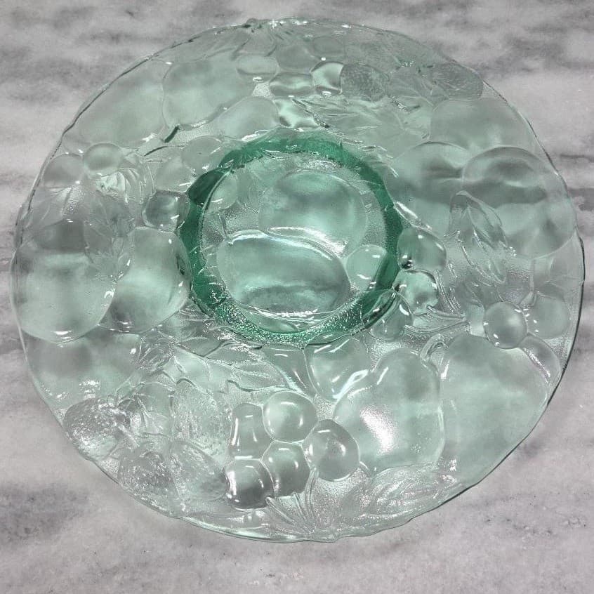 Libbey Teal Serving Tray with Dip Bowl, Vintage Orchard Design Dish, Serveware - Thumbnail 4