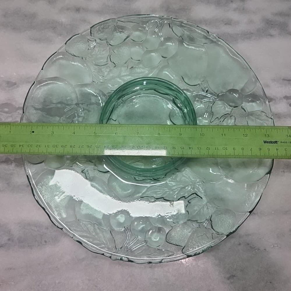 Libbey Teal Serving Tray with Dip Bowl, Vintage Orchard Design Dish, Serveware - Thumbnail 5