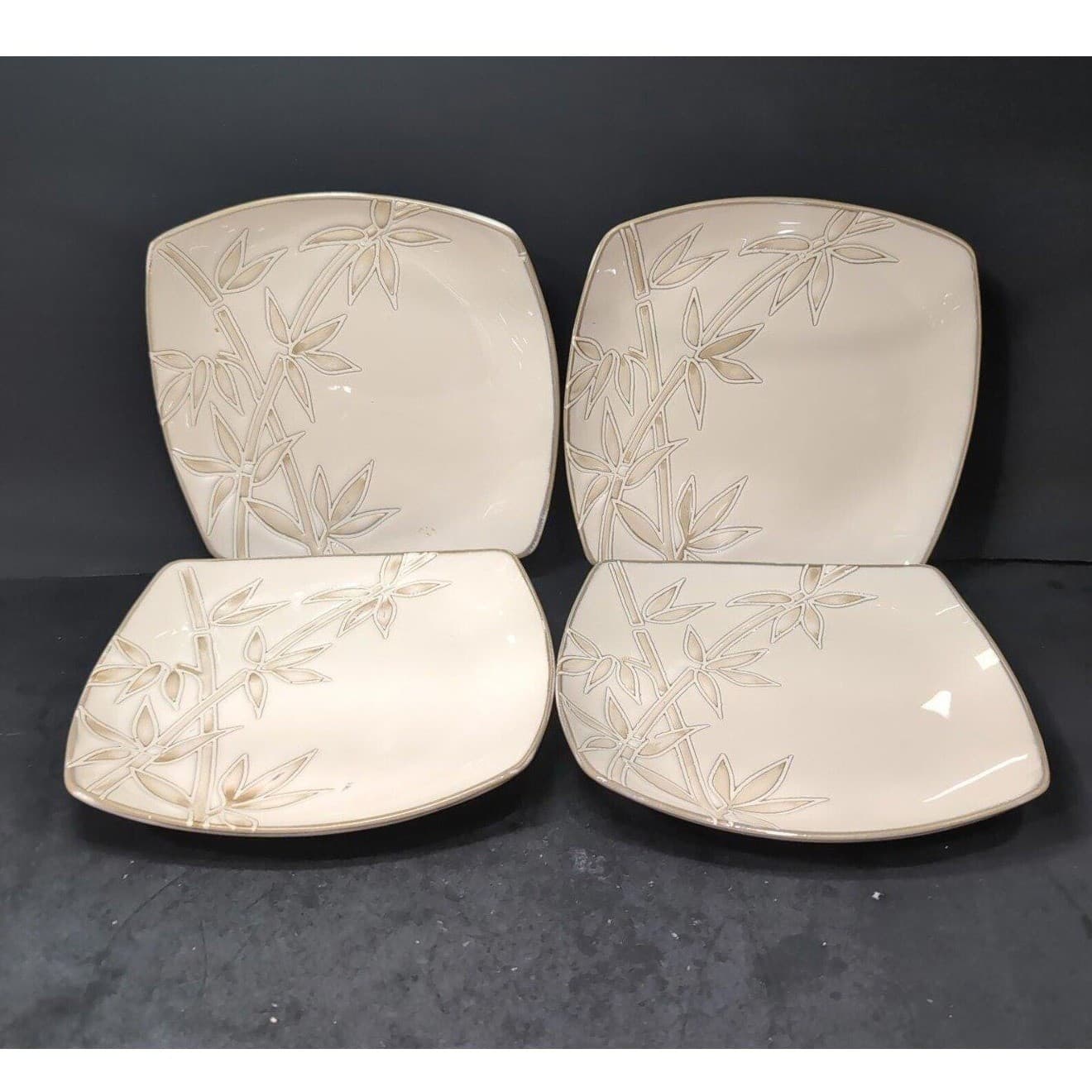 Florida Marketplace Bamboo Design Salad Plates, Set of 4, Vintage Square Dishes - Thumbnail 2