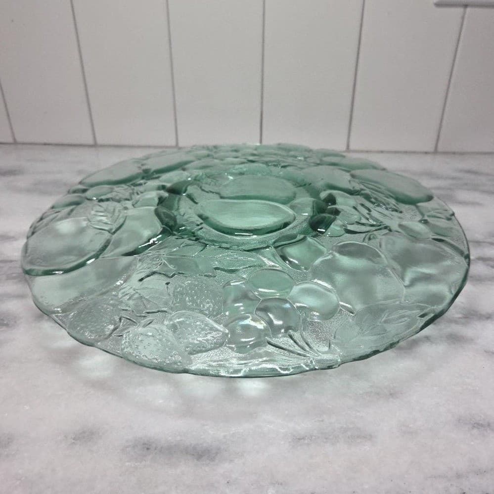 Libbey Teal Serving Tray with Dip Bowl, Vintage Orchard Design Dish, Serveware - Thumbnail 8