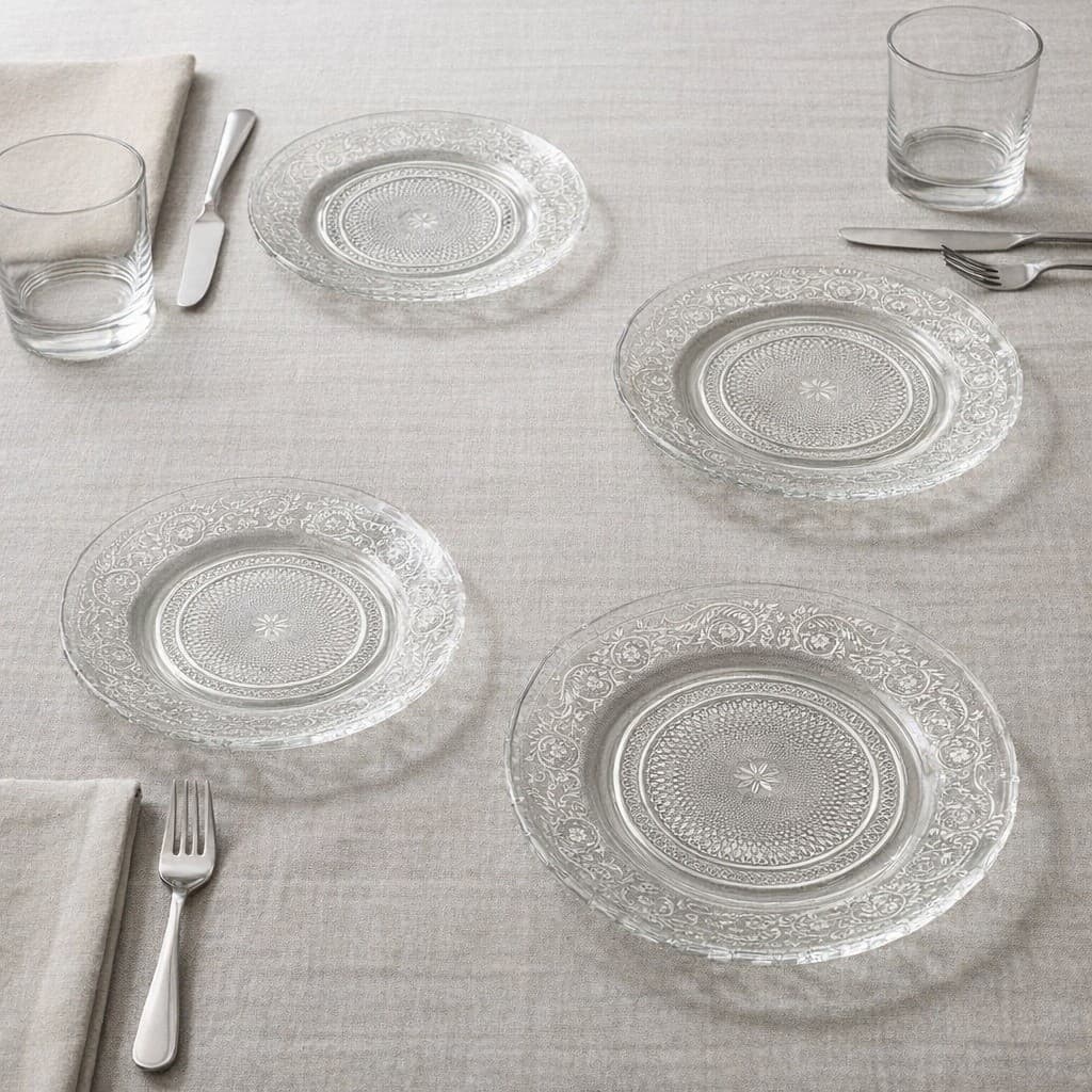 Holiday Time Clear Glass Dessert Service, 7 Piece Set, Vintage Sandwich Design