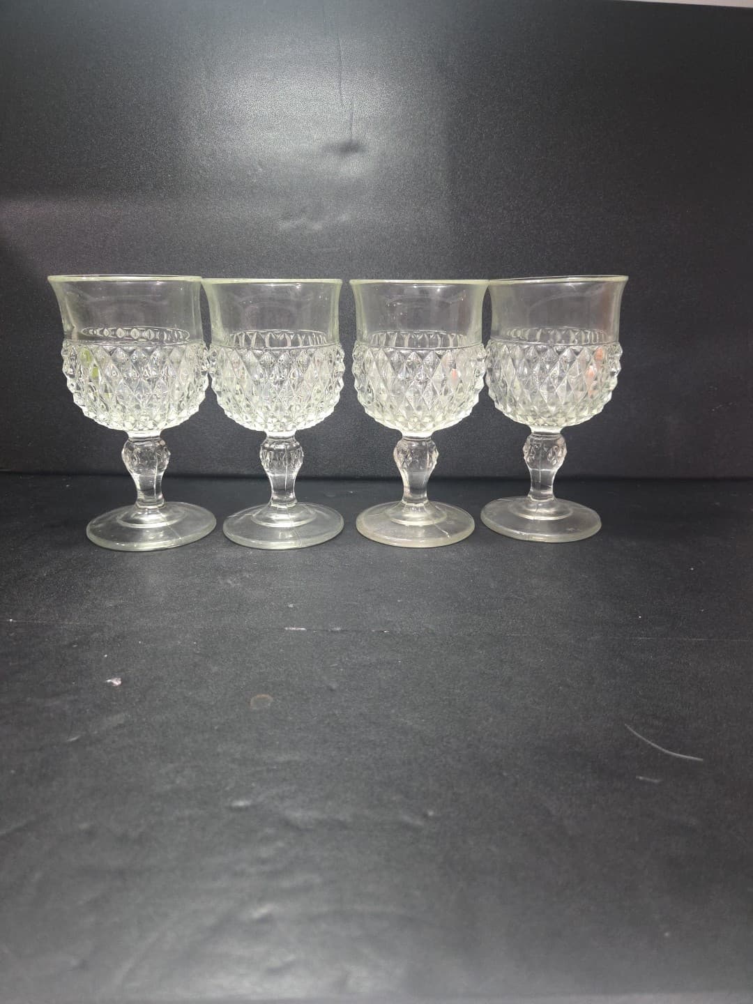 Indiana Glass Diamond Point Wine Glasses, Clear Set of 4, Drinkware, Bar Glasses