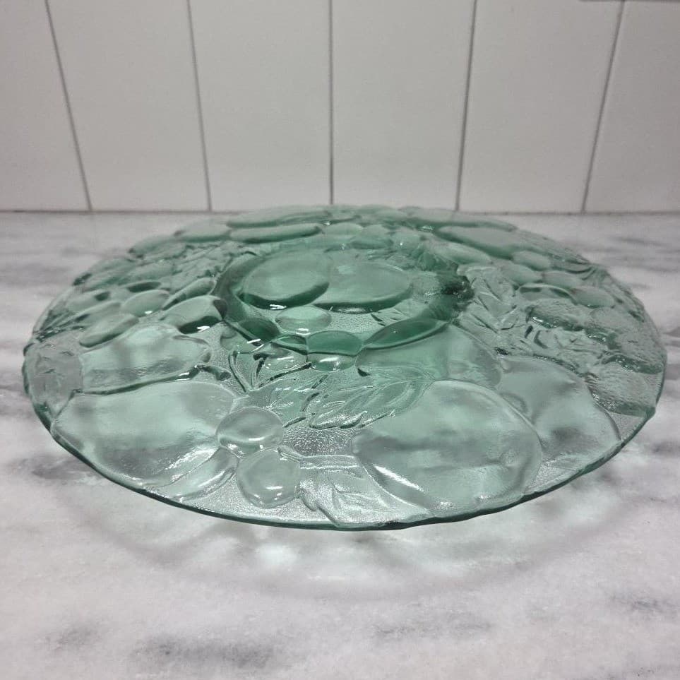 Libbey Teal Serving Tray with Dip Bowl, Vintage Orchard Design Dish, Serveware - Thumbnail 9