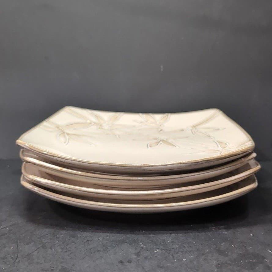 Florida Marketplace Bamboo Design Salad Plates, Set of 4, Vintage Square Dishes - Thumbnail 9
