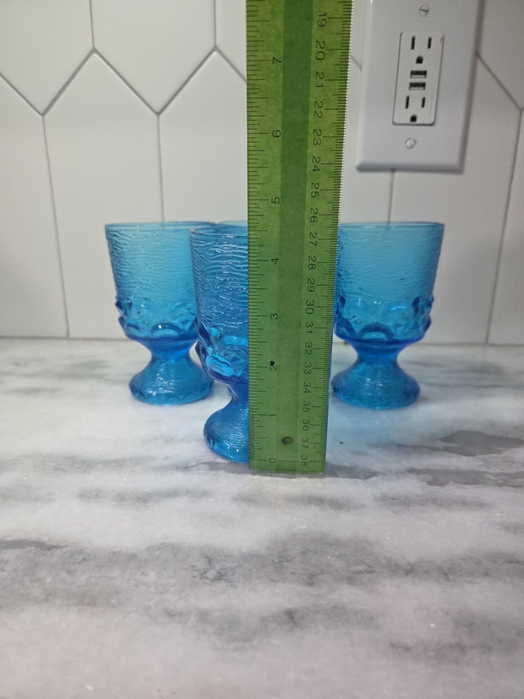 Brockway Glass Co Wine Goblets, Set of 4, Monterey Blue Footed Goblets, Textured - Thumbnail 8