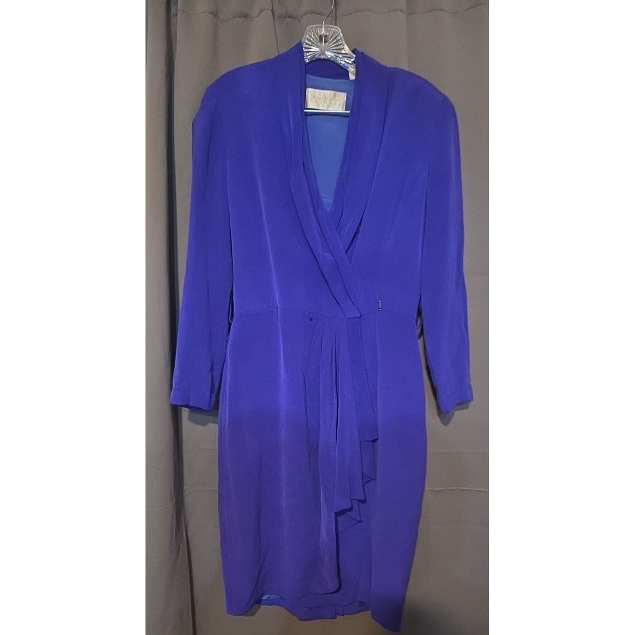 Dana Buchman Royal Purple Wrap Front Ruffle Sheath Dress. Women's Size 8 - Thumbnail 3