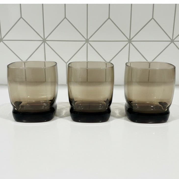 Libbey Carrington Brown Rock Glasses, Set of 3, Vintage Square Base, Drinkware
