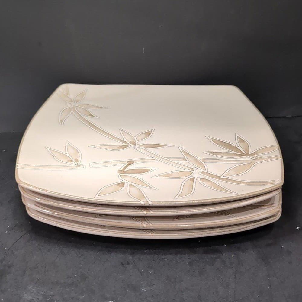 Florida Marketplace Bamboo Design Dinner Plate, Set of 4, Vintage Square Dishes - Thumbnail 7