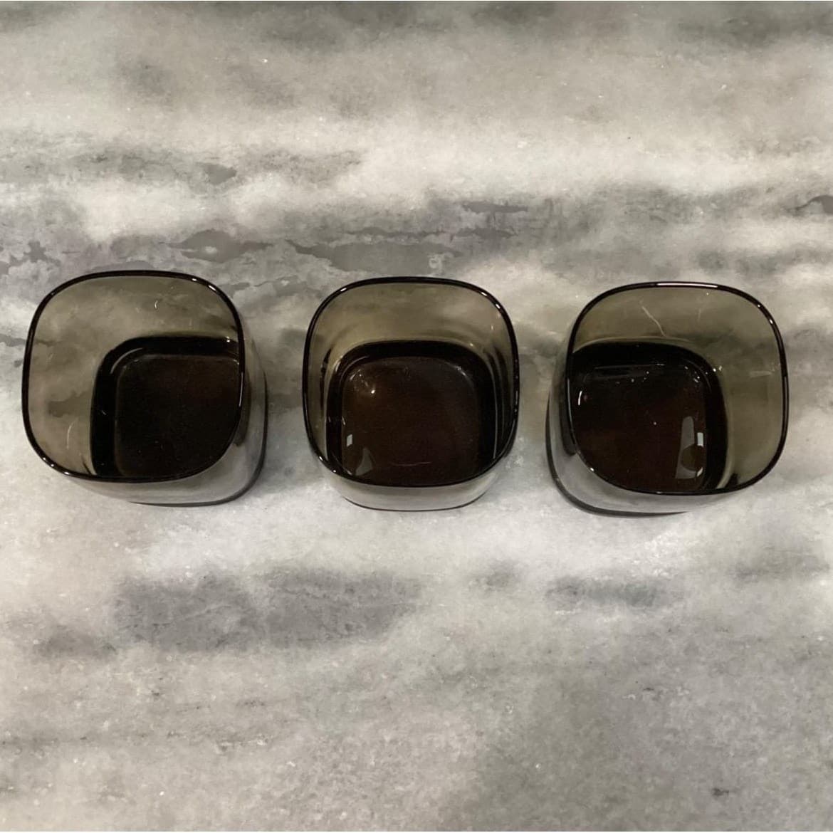 Libbey Carrington Brown Rock Glasses, Set of 3, Vintage Square Base, Drinkware - Thumbnail 4