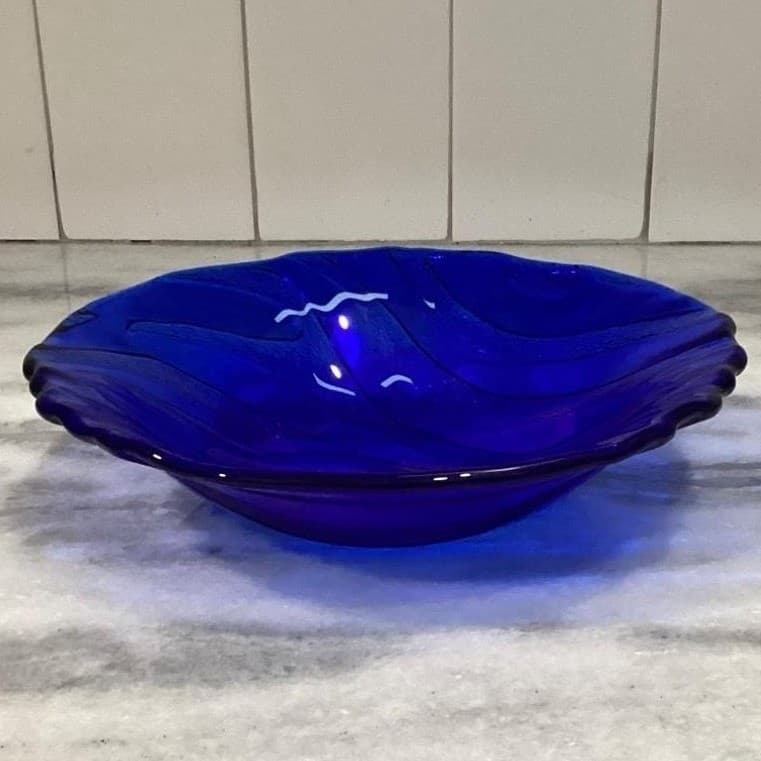 IVV Cobalt Blue Glass Pasta Bowl, Vintage Textured Wavy Stripes Design Tableware - Thumbnail 3