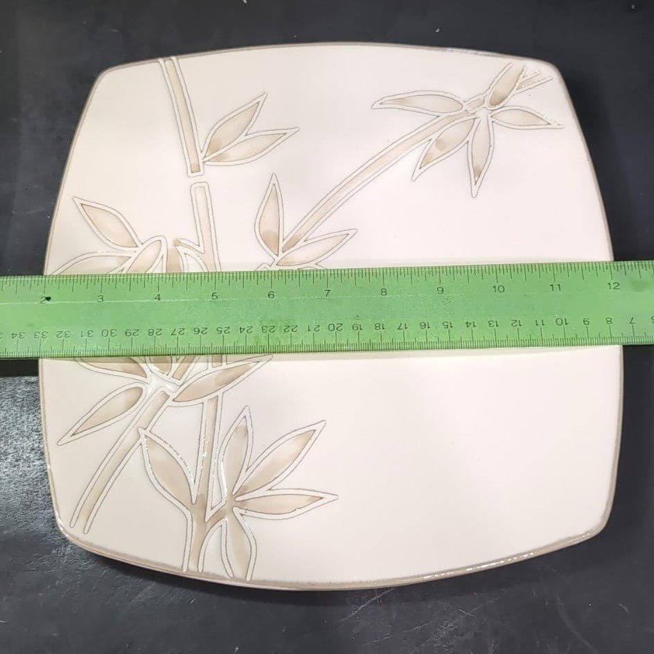 Florida Marketplace Bamboo Design Dinner Plate, Set of 4, Vintage Square Dishes - Thumbnail 5