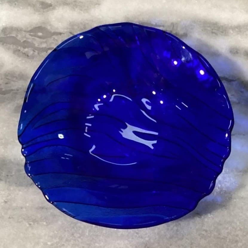 IVV Cobalt Blue Glass Pasta Bowl, Vintage Textured Wavy Stripes Design Tableware - Thumbnail 4