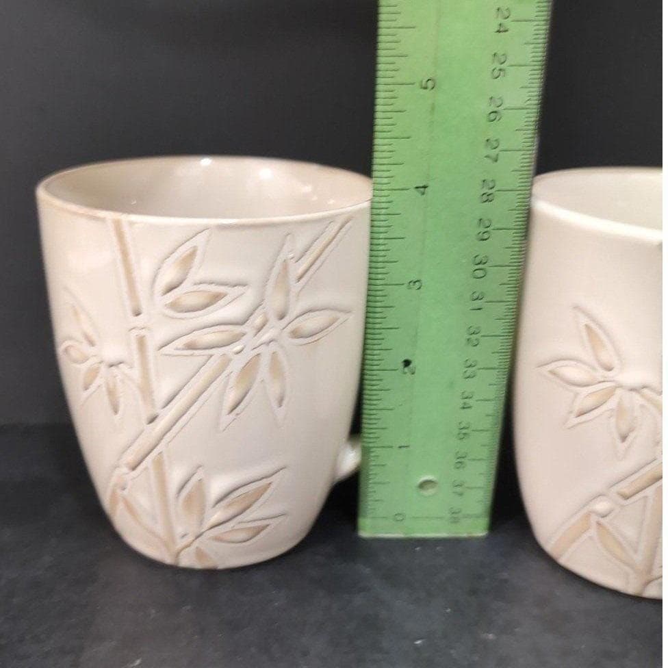 Florida Marketplace Bamboo Design Coffee Cups, Set Of 2, Vintage Stoneware Mugs - Thumbnail 9