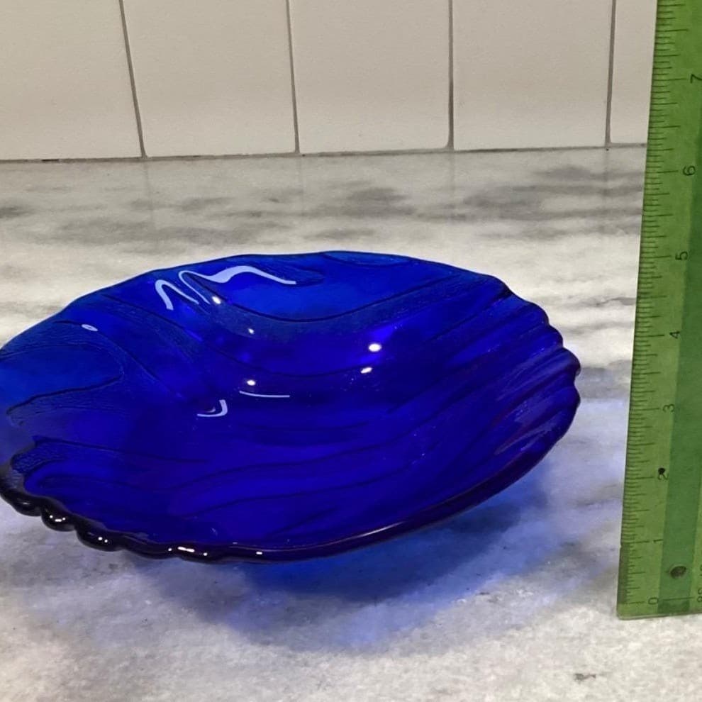 IVV Cobalt Blue Glass Pasta Bowl, Vintage Textured Wavy Stripes Design Tableware - Thumbnail 6