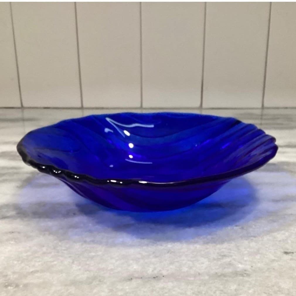 IVV Cobalt Blue Glass Pasta Bowl, Vintage Textured Wavy Stripes Design Tableware - Thumbnail 8