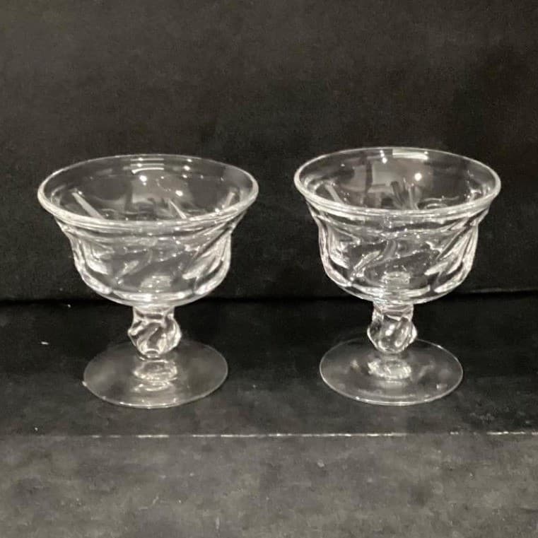 Fostoria Jamestown Clear Champagne Coupes, Set of 2, Vintage Dessert Glasses - Thumbnail 2