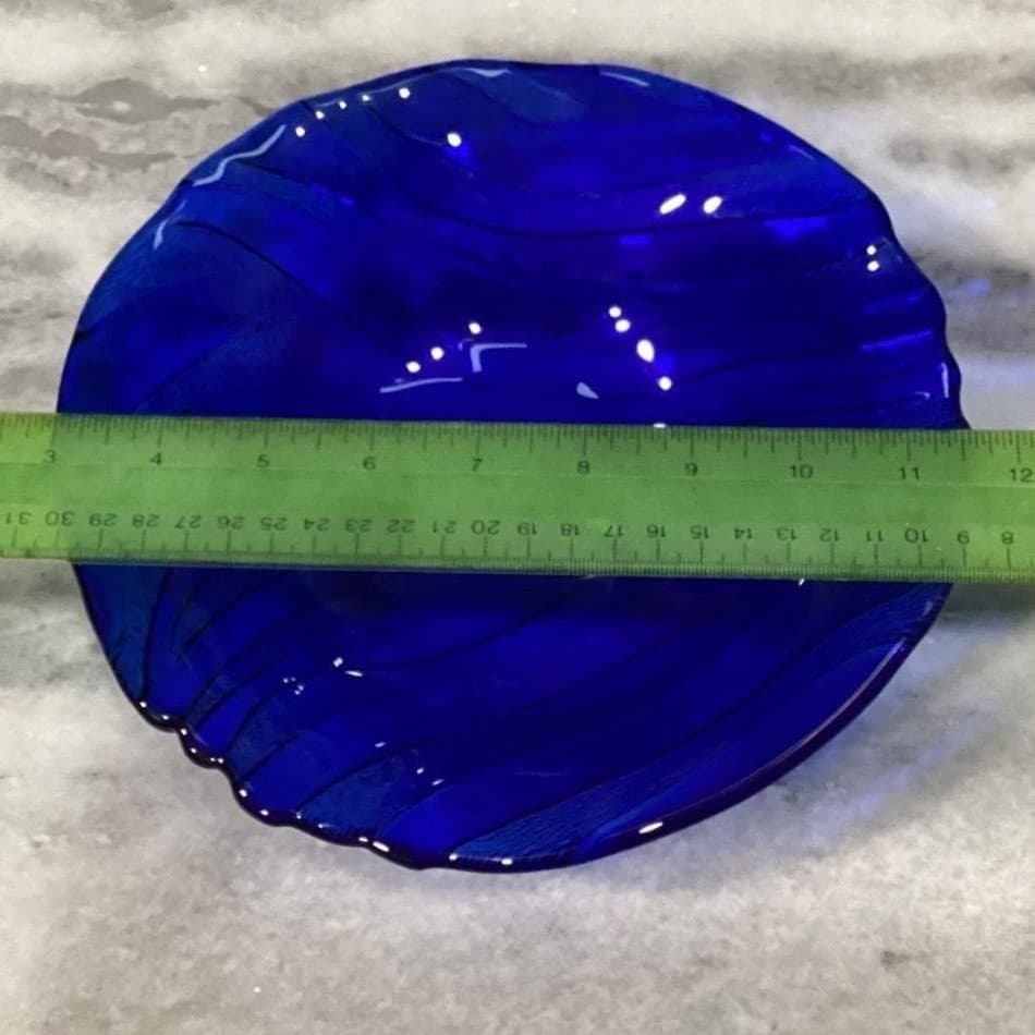 IVV Cobalt Blue Glass Pasta Bowl, Vintage Textured Wavy Stripes Design Tableware - Thumbnail 7