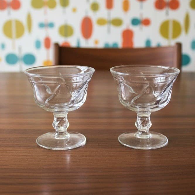Fostoria Jamestown Clear Champagne Coupes, Set of 2, Vintage Dessert Glasses