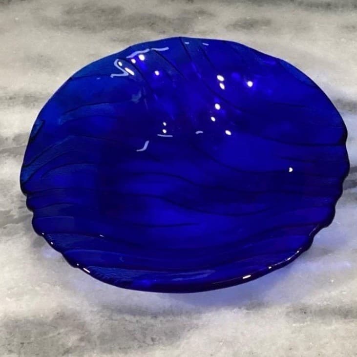IVV Cobalt Blue Glass Pasta Bowl, Vintage Textured Wavy Stripes Design Tableware - Thumbnail 2