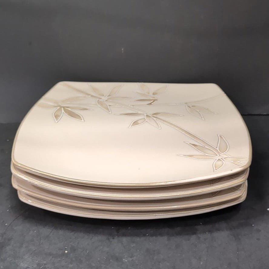 Florida Marketplace Bamboo Design Dinner Plate, Set of 4, Vintage Square Dishes - Thumbnail 9